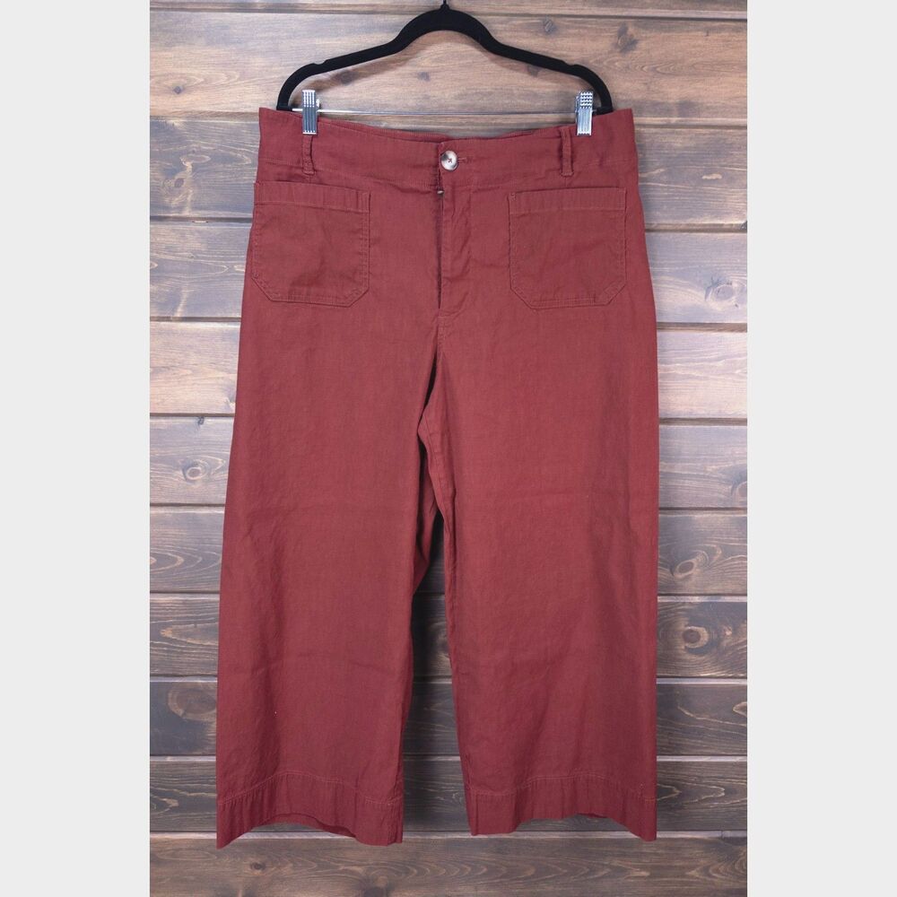 Anthropologie Maeve Colette Pants Rust Brick Red Wide Leg Cropped Plus Size 16W